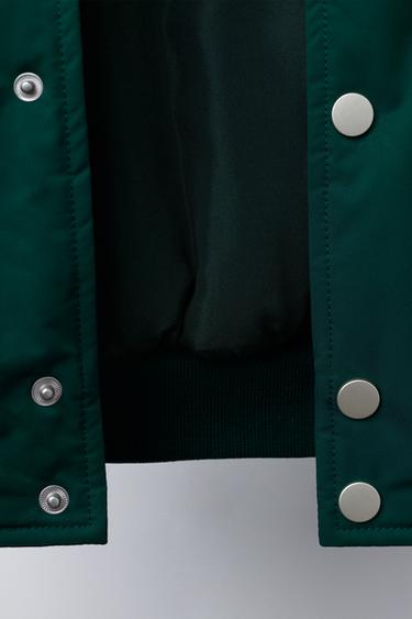 QUILTED VARSITY BOMBER JACKET WITH DETACHABLE HOOD - Green by Zara - Image 8