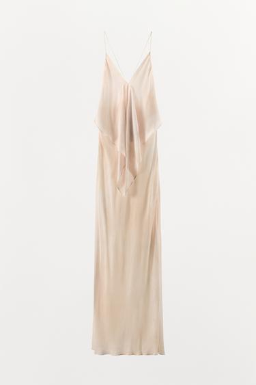 LONG SATIN DRESS WITH FRILL - Light beige by Zara - Image 0
