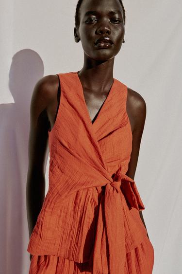 Zara TIED VEST - Burnt orange