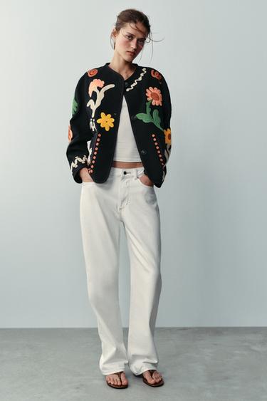 Zara EMBROIDERED FLORAL JACKET - Black