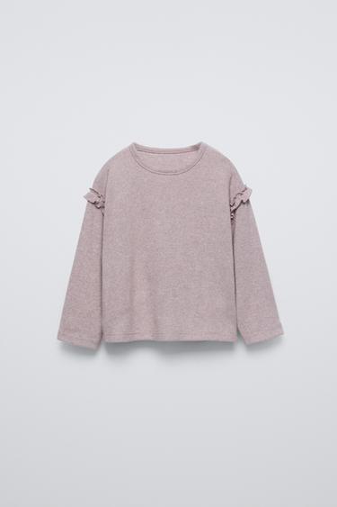 Zara RUFFLED SOFT TOUCH T-SHIRT - Brown / Taupe