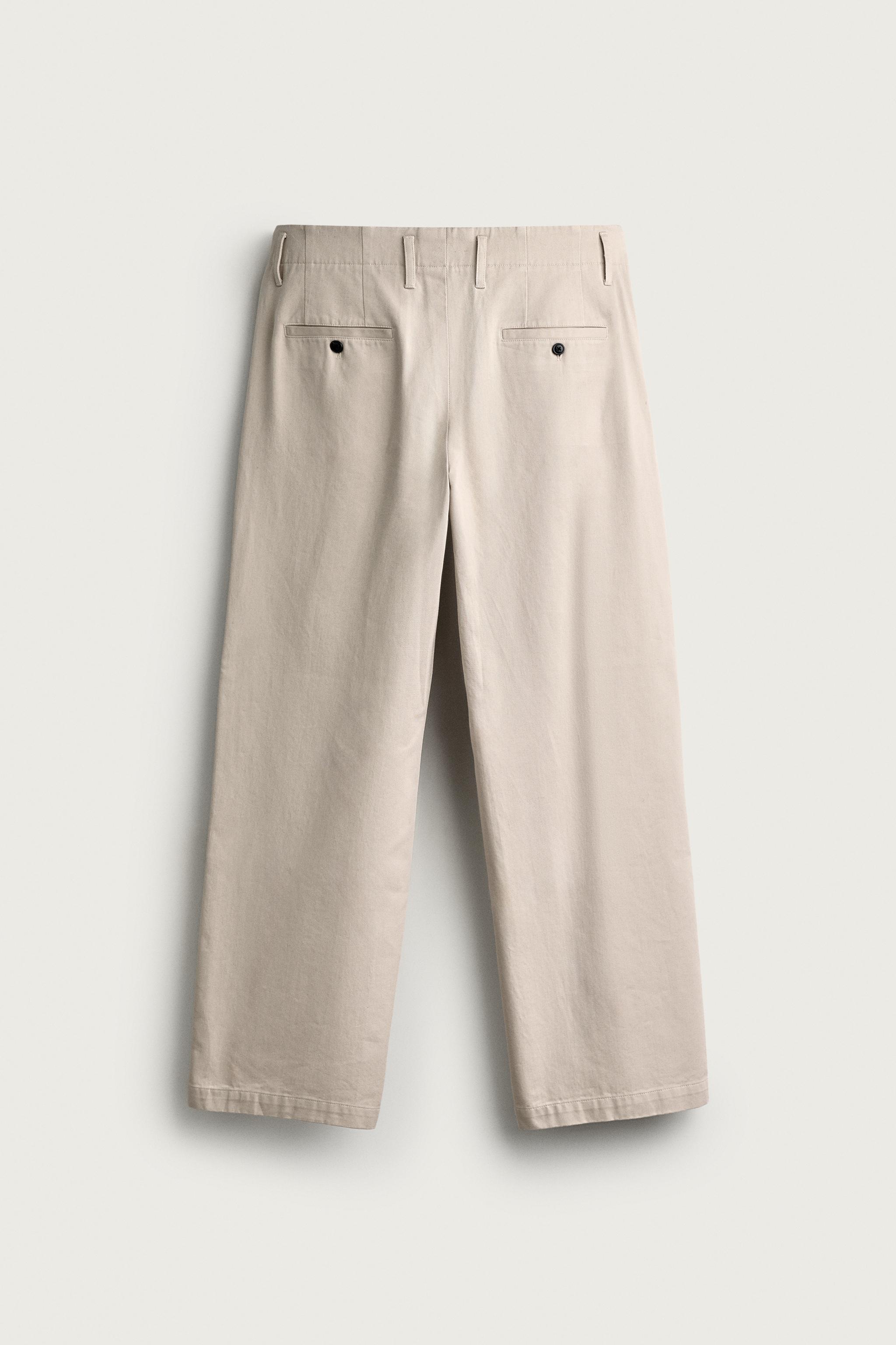 RELAXED FIT PLEATED CHINO PANTS — Light beige