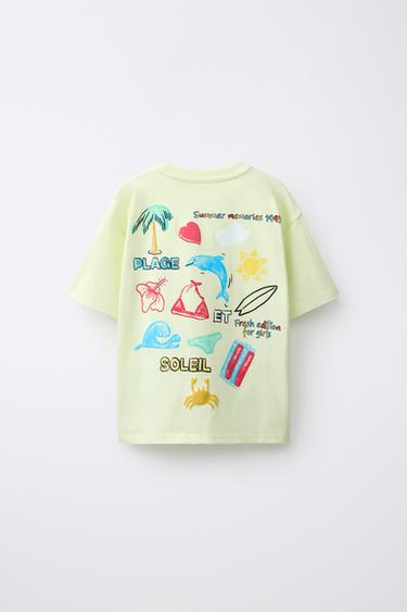 T-SHIRT IMPRIMÉ PLAGE - Citron vert de Zara - Image 1