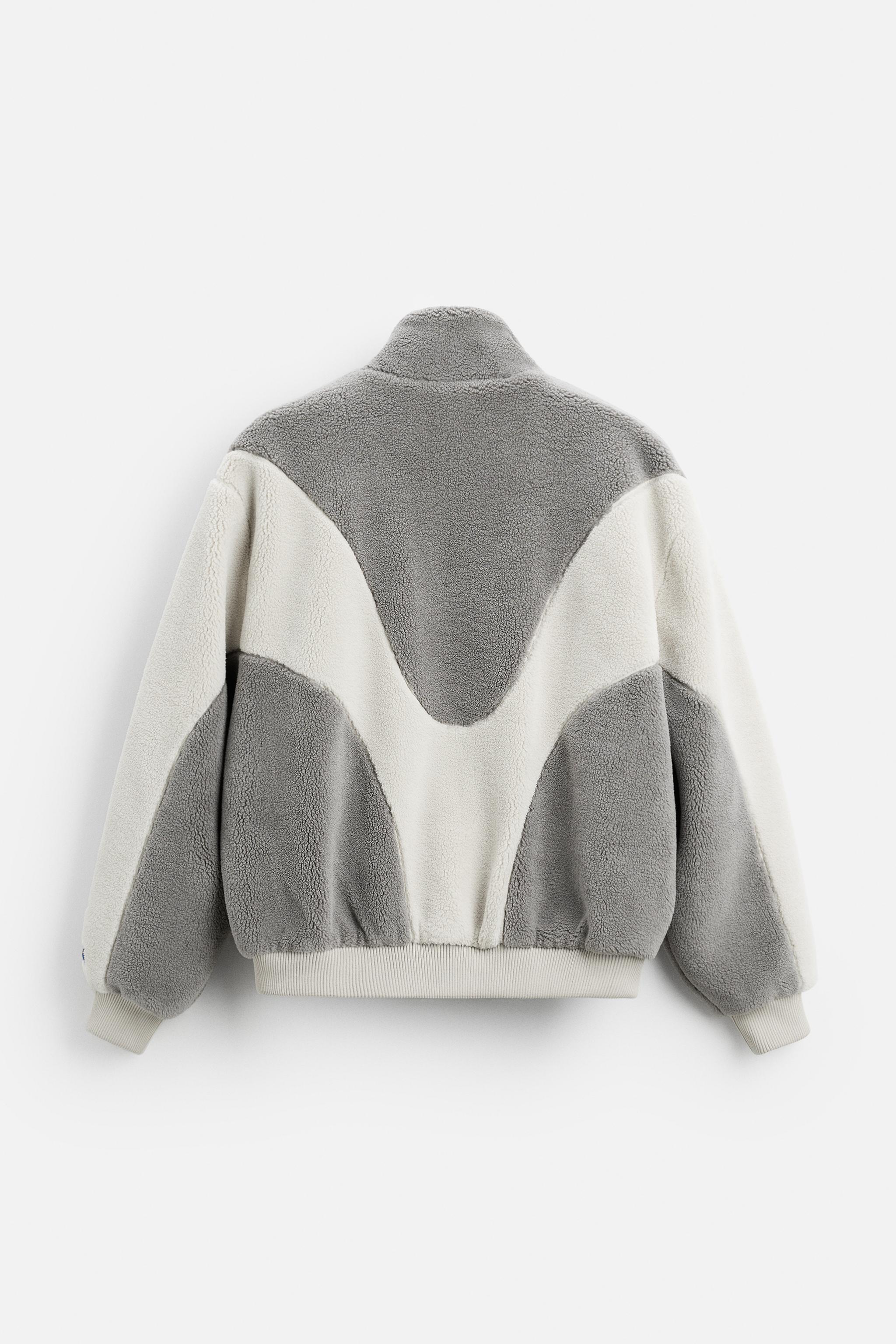 BLOCK COLOR FAUX SHEARLING JACKET - White / Gray | ZARA
