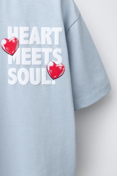 T-SHIRT WITH RAISED PRINT DESIGN - Blue by Zara - Image 2