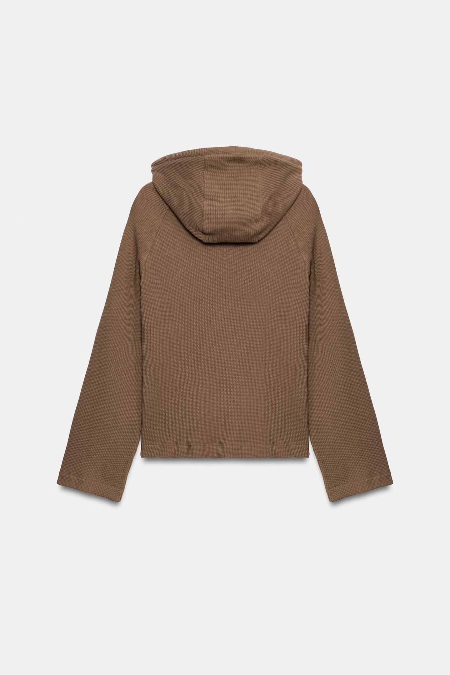 Женское худи Zara Waffle, цвет: Коричневый / Серо-коричневый — фото 6