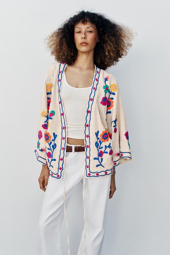 KIMONO FLEURS BRODÉES - Écru de Zara - Image 0