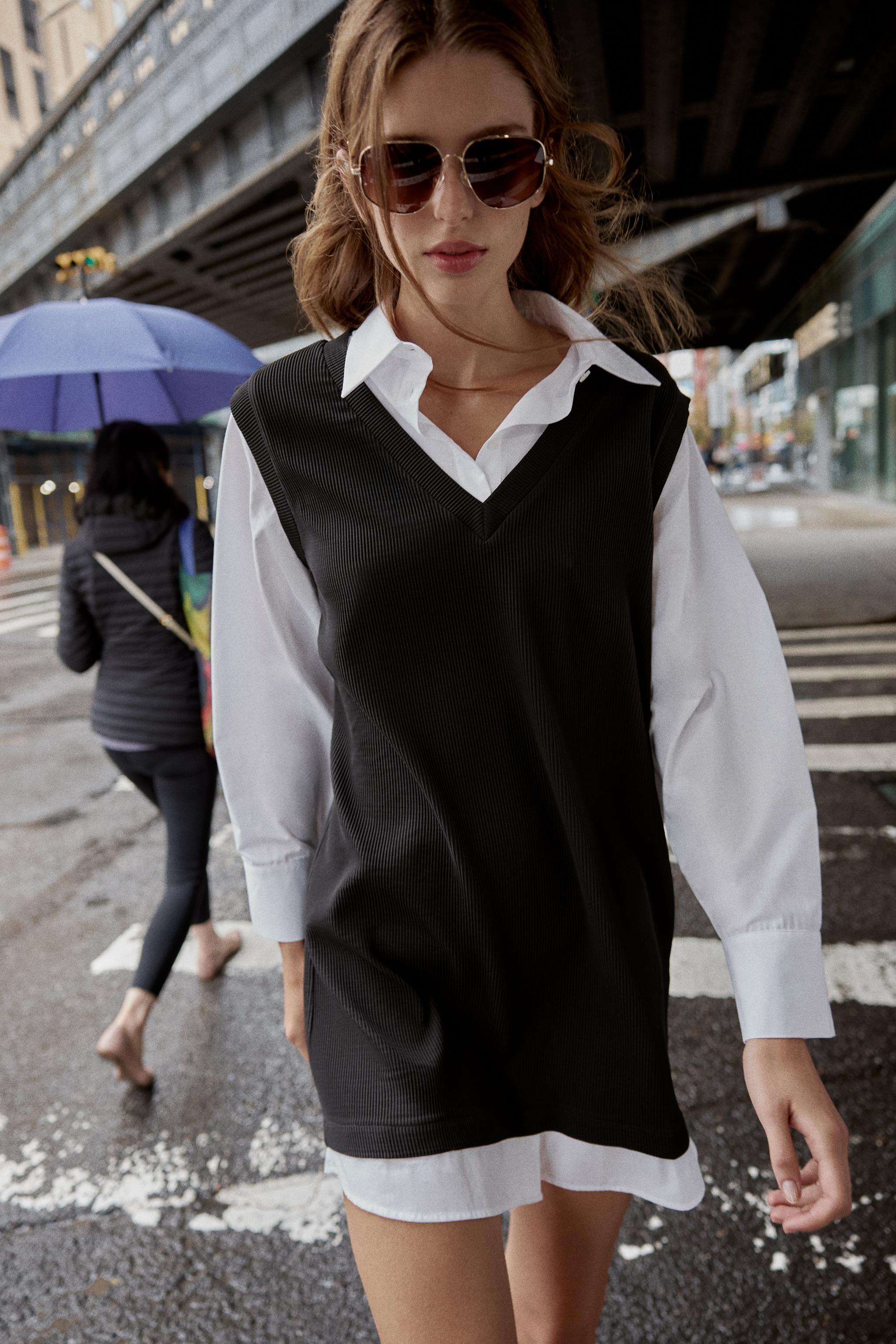 POPLIN COMBINATION MINI DRESS