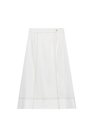 LINEN BLEND TOPSTITCHED WRAP SKIRT - White by Zara