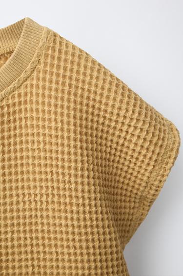 PLAIN WAFFLE-KNIT T-SHIRT - Mustard by Zara - Image 3