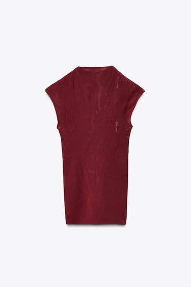 TOP SANS COUTURE EN DENTELLE - Grenat de Zara - Image 5