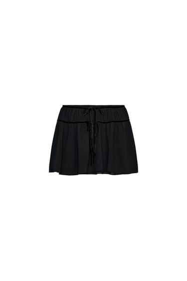 Zara VELVET BOW GEORGETTE MINI SKIRT - Black