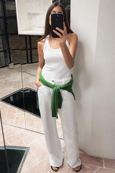 TOP MANGA SISA RIB - Blanco de Zara