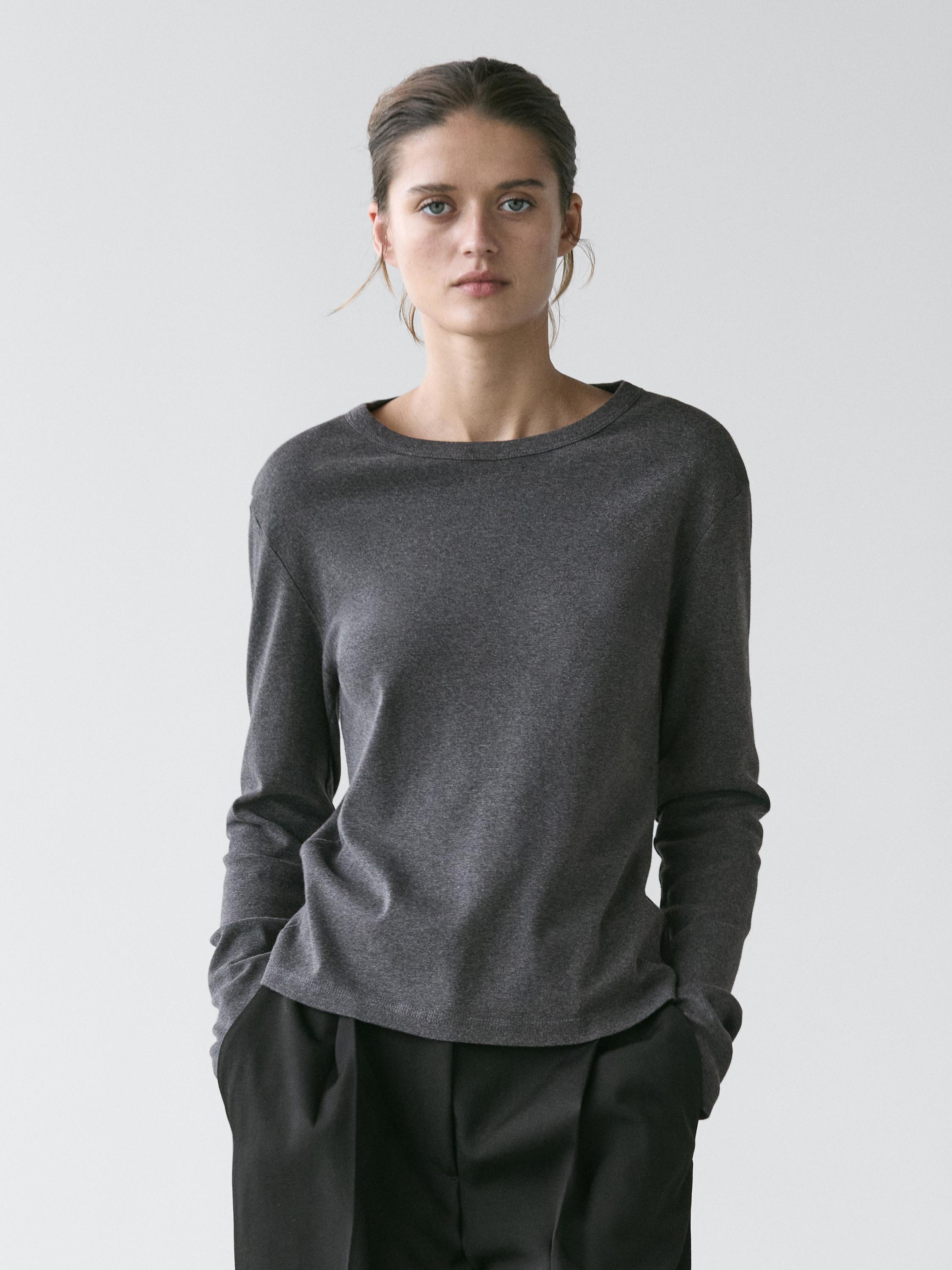 Ribbed long sleeve melange T-shirt