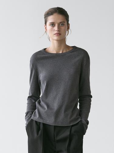 Zara Ribbed long sleeve melange T-shirt - Anthracite grey
