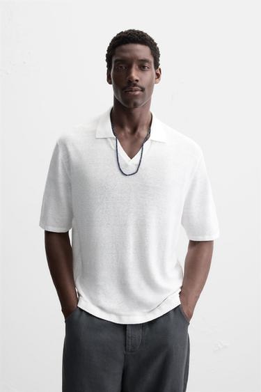 100% HEMP KNIT POLO SHIRT - White by Zara