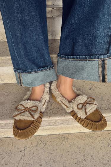 COMBINED SPLIT SUEDE LOAFERS - Brown by Zara