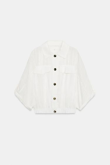 SAFARI BLOUSE WITH ROLLED-UP SLEEVES - White by Zara - Image 4
