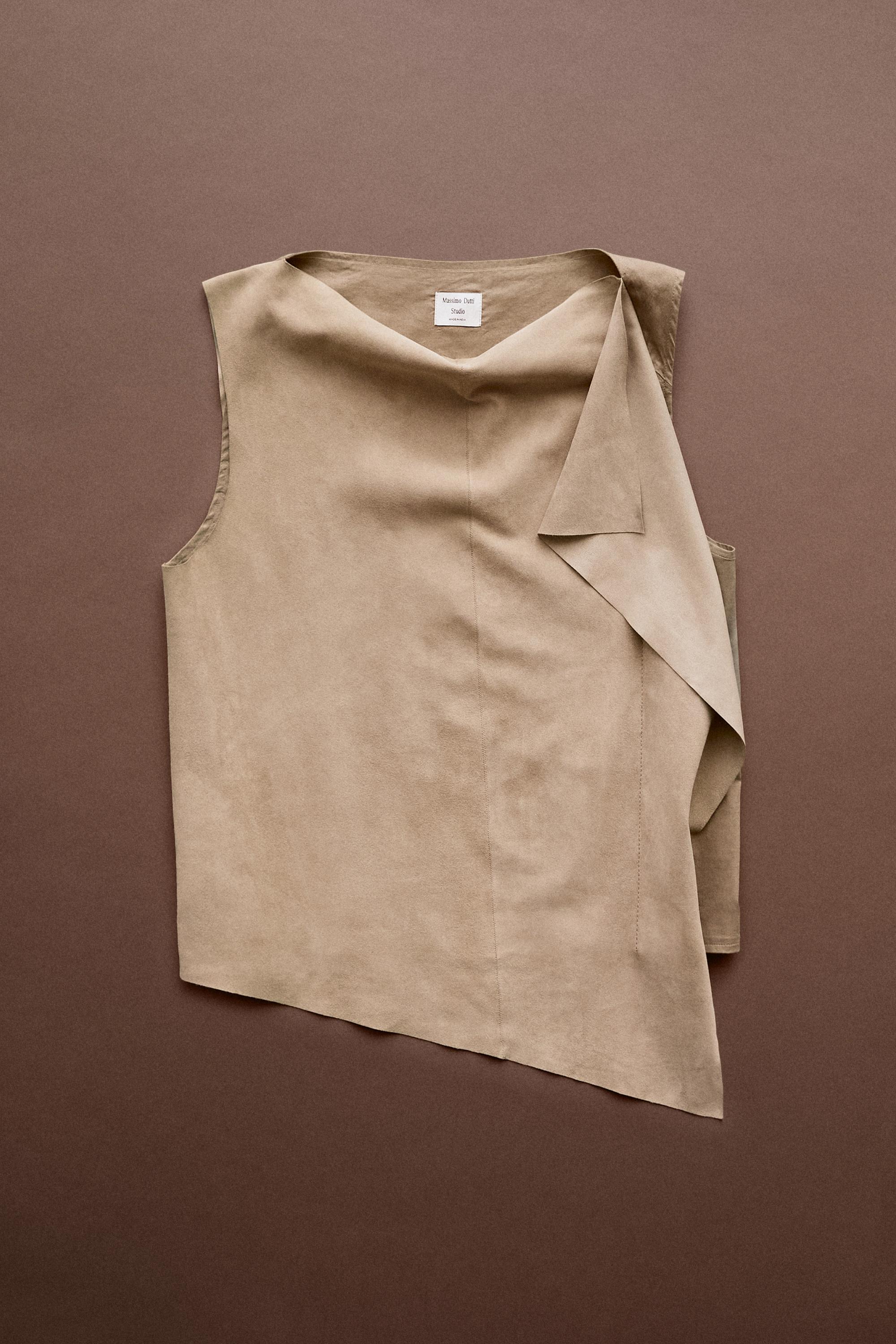 Asymmetric suede top - STUDIO — Stone