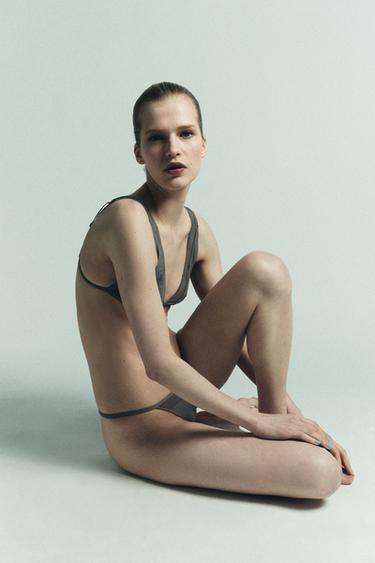 CONTRAST TRIANGLE TULLE BRA - Greys by Zara - Image 1