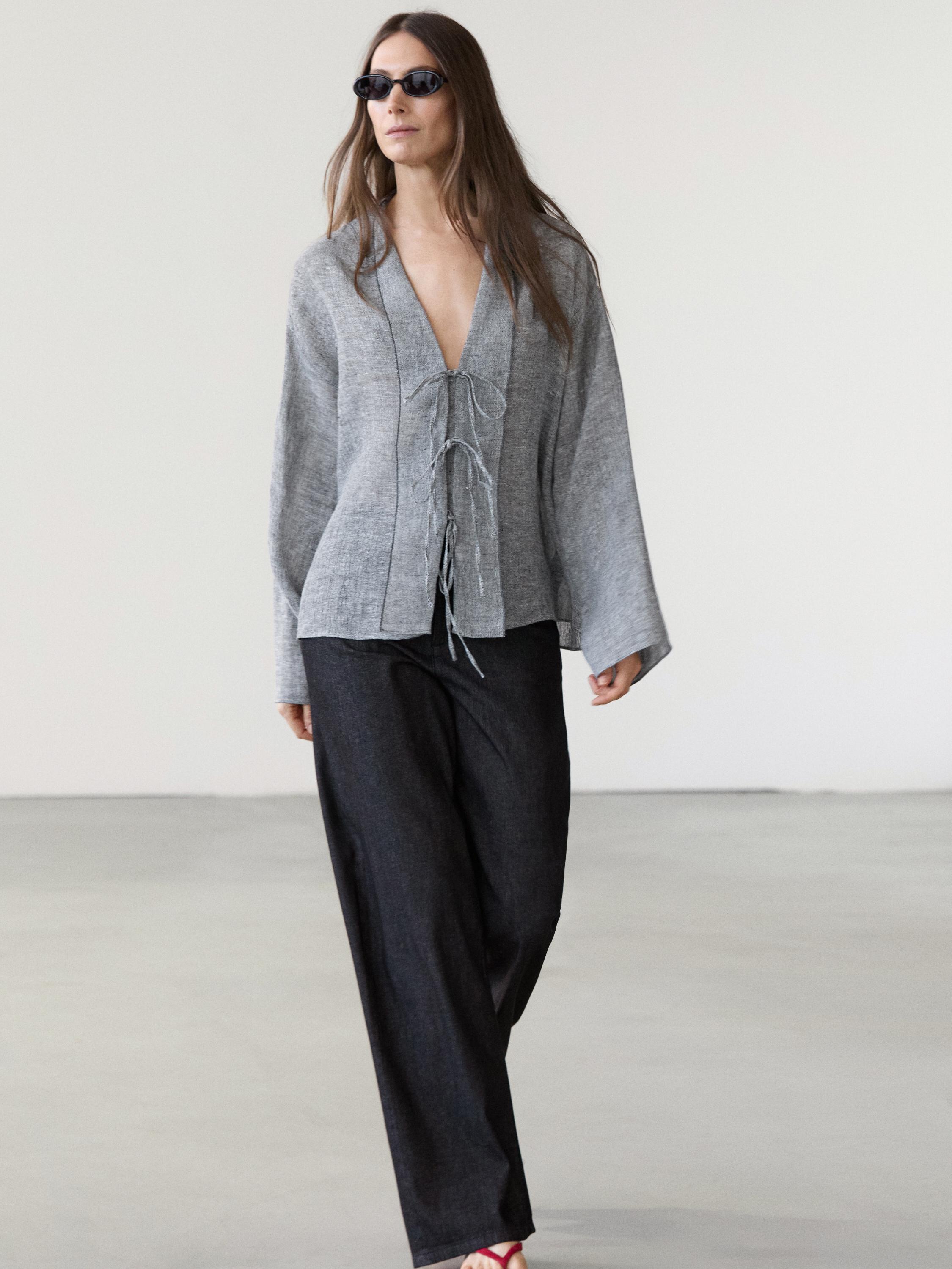 Linen blend blouse with tie details