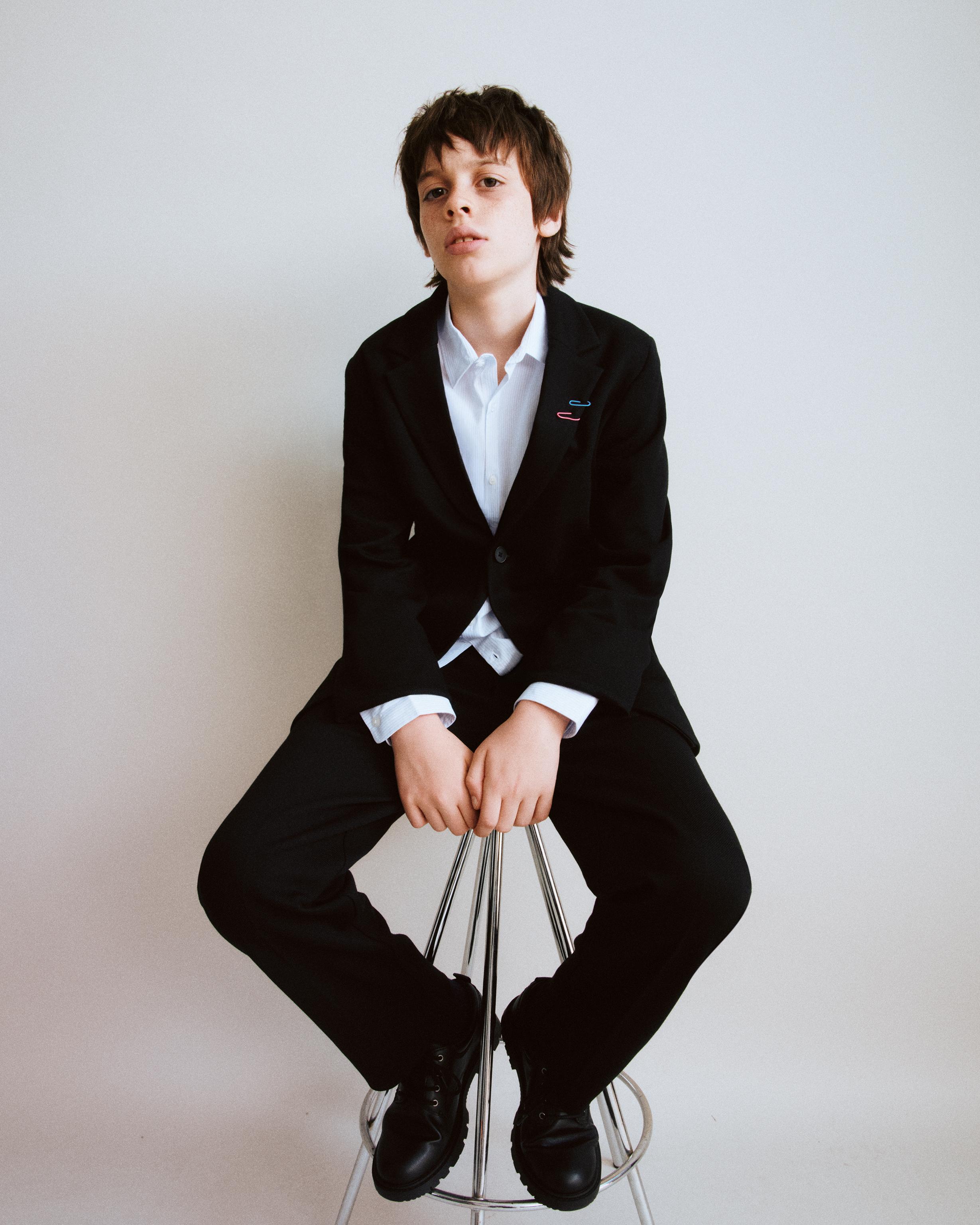 STRIPED SUIT SHIRT — Sky blue