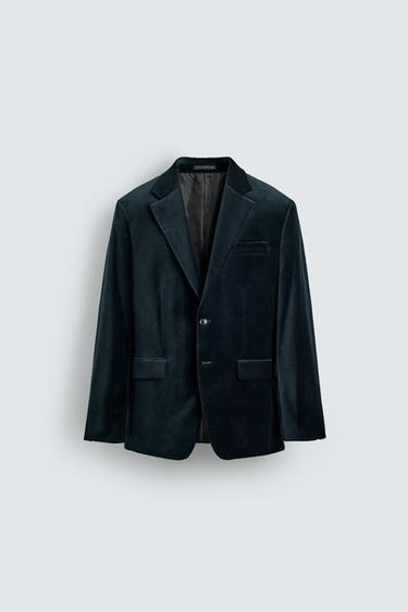 REGULAR FIT VELVET BLAZER - Navy blue by Zara - Image 0