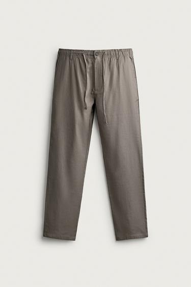 COTTON/LINEN RELAXED FIT TROUSERS - Brown / Taupe by Zara