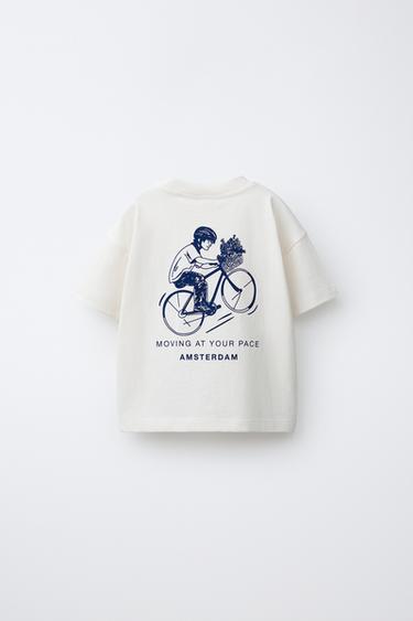 T-SHIRT IMPRIMÉ CYCLISTE - Écru de Zara - Image 1