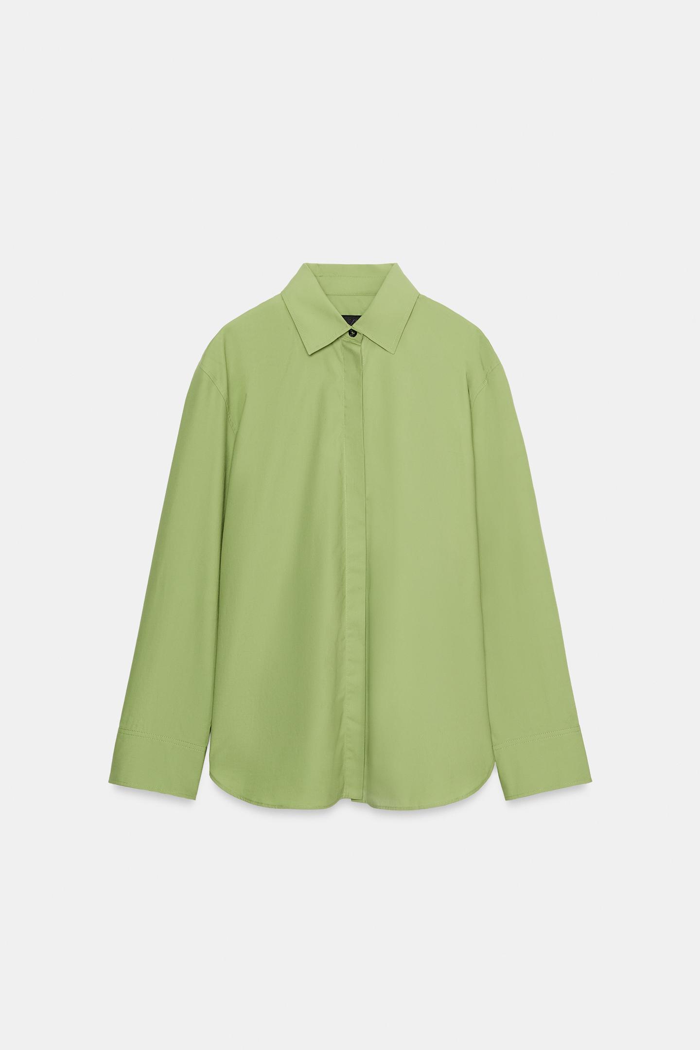 Женская рубашка Zara ZW Collection Poplin, цвет: Зелёный