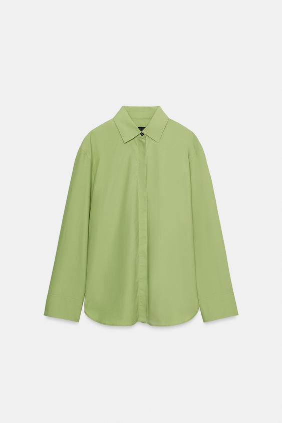 ZW COLLECTION ポプリンシャツ - グリーン | ZARA Japan / 日本