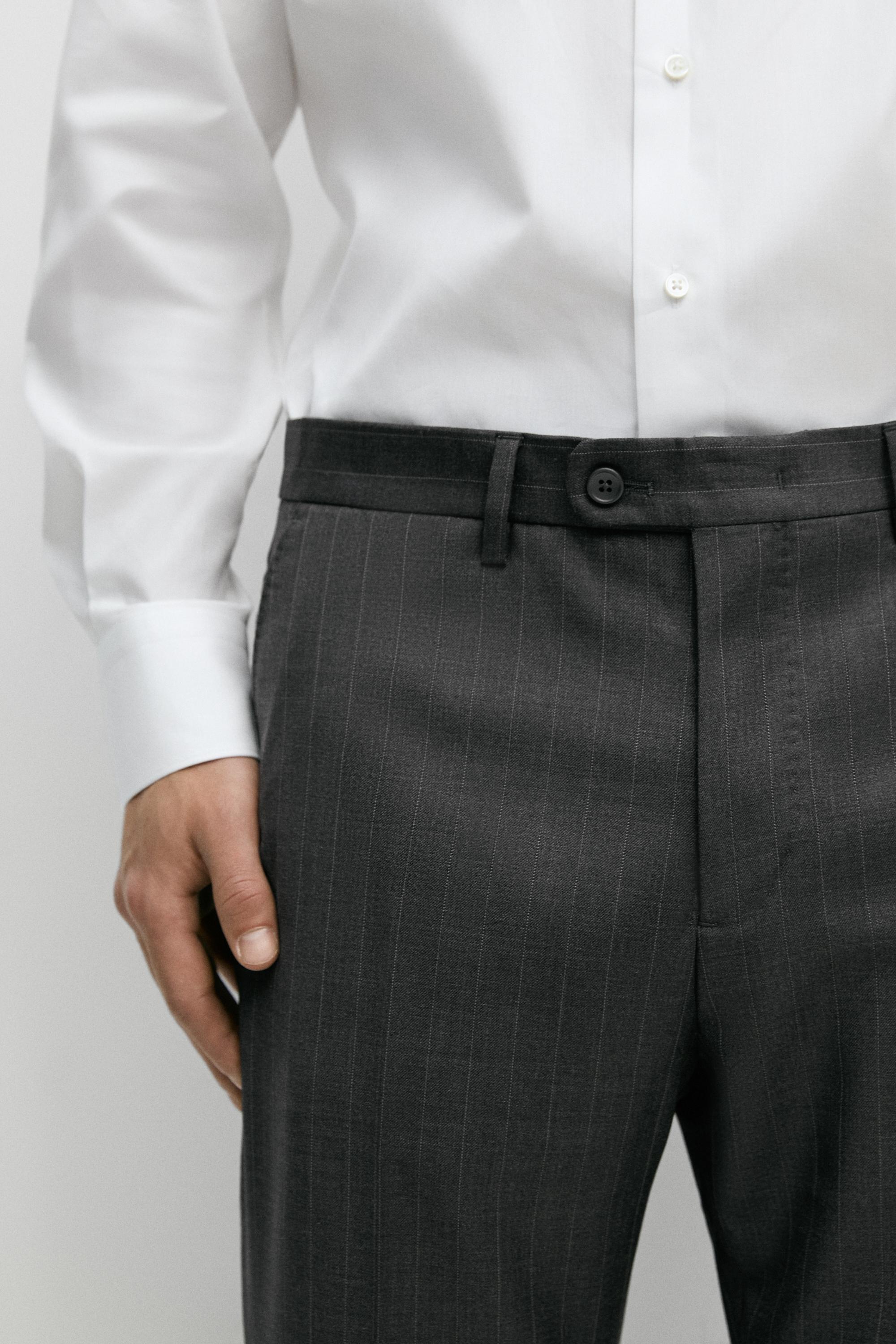 100% wool striped suit trousers