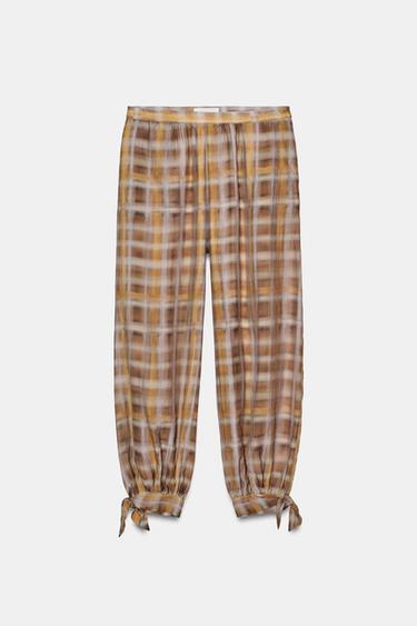 CHECK SAROUEL TROUSERS - Khaki by Zara - Image 0