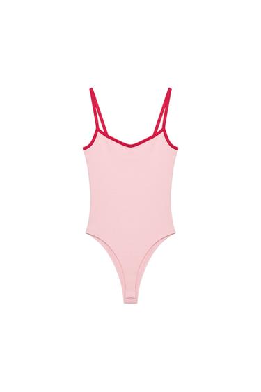 BODYSUIT WITH CONTRAST PIPING - Pink by Zara