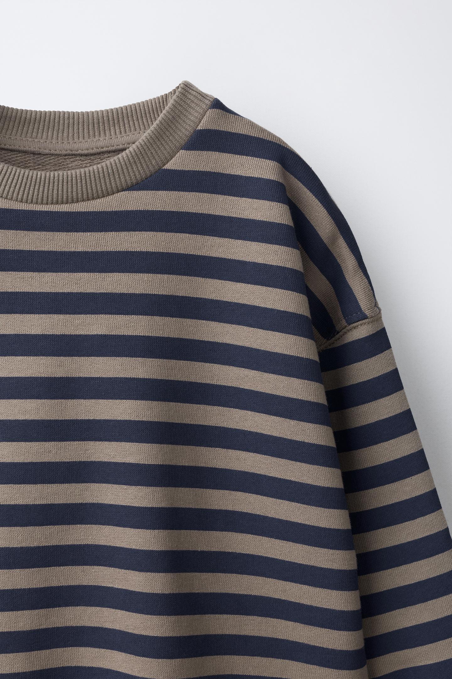 Детские комплекты Zara Striped Sweatshirt and Wide-Leg Pants Jogging Set, цвет: Серый / Синий — фото 3