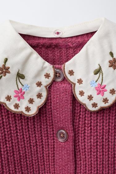 CARDIGAN WITH EMBROIDERED COLLAR - Raspberry by Zara - Image 3