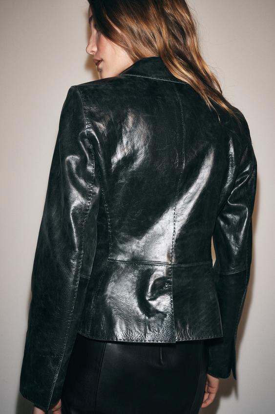 BLAZER CUIR 100% SURPIQÛRES ZW COLLECTION - Noir délavé de Zara - Image 2