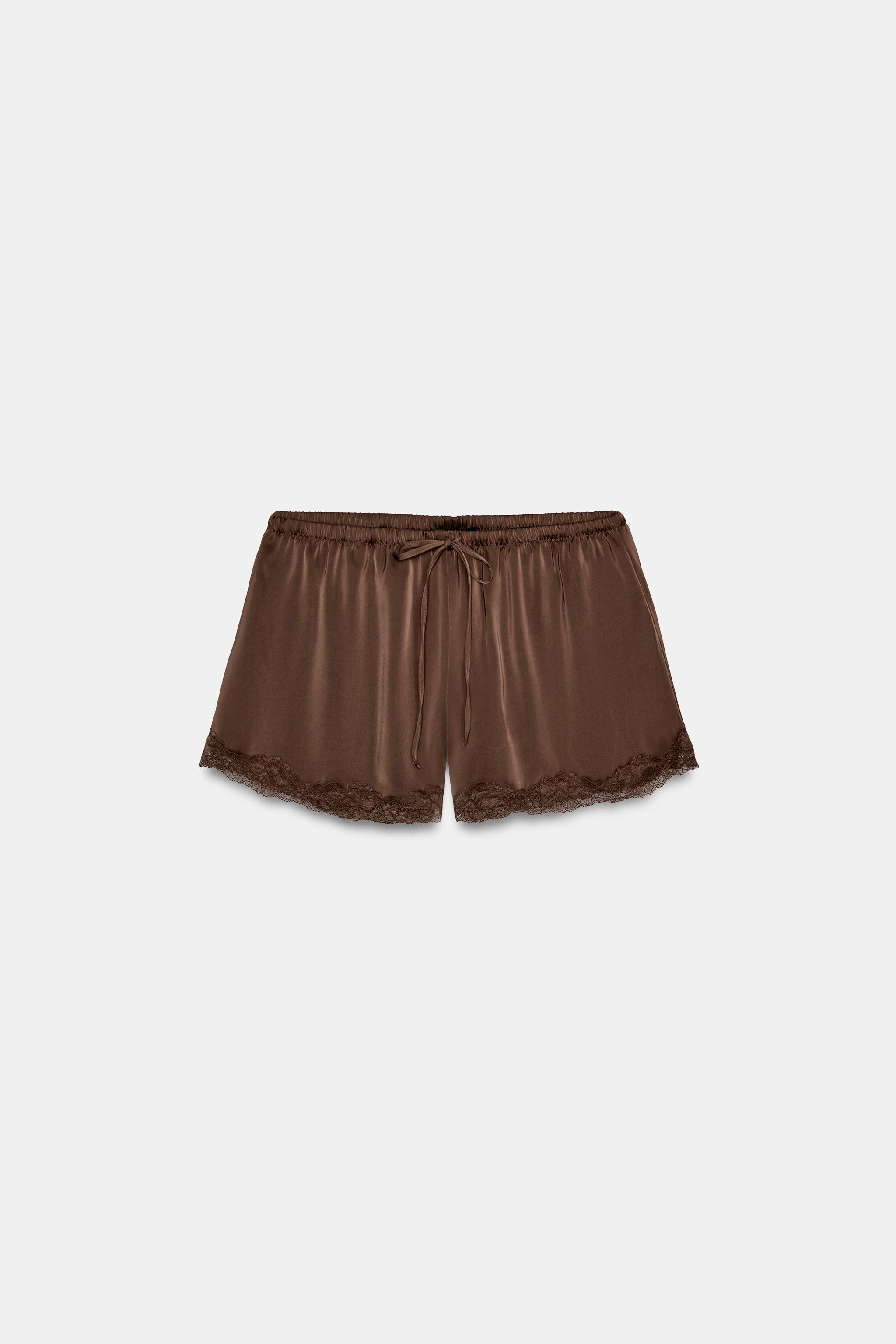 SATIN EFFECT LACE MINI SHORTS