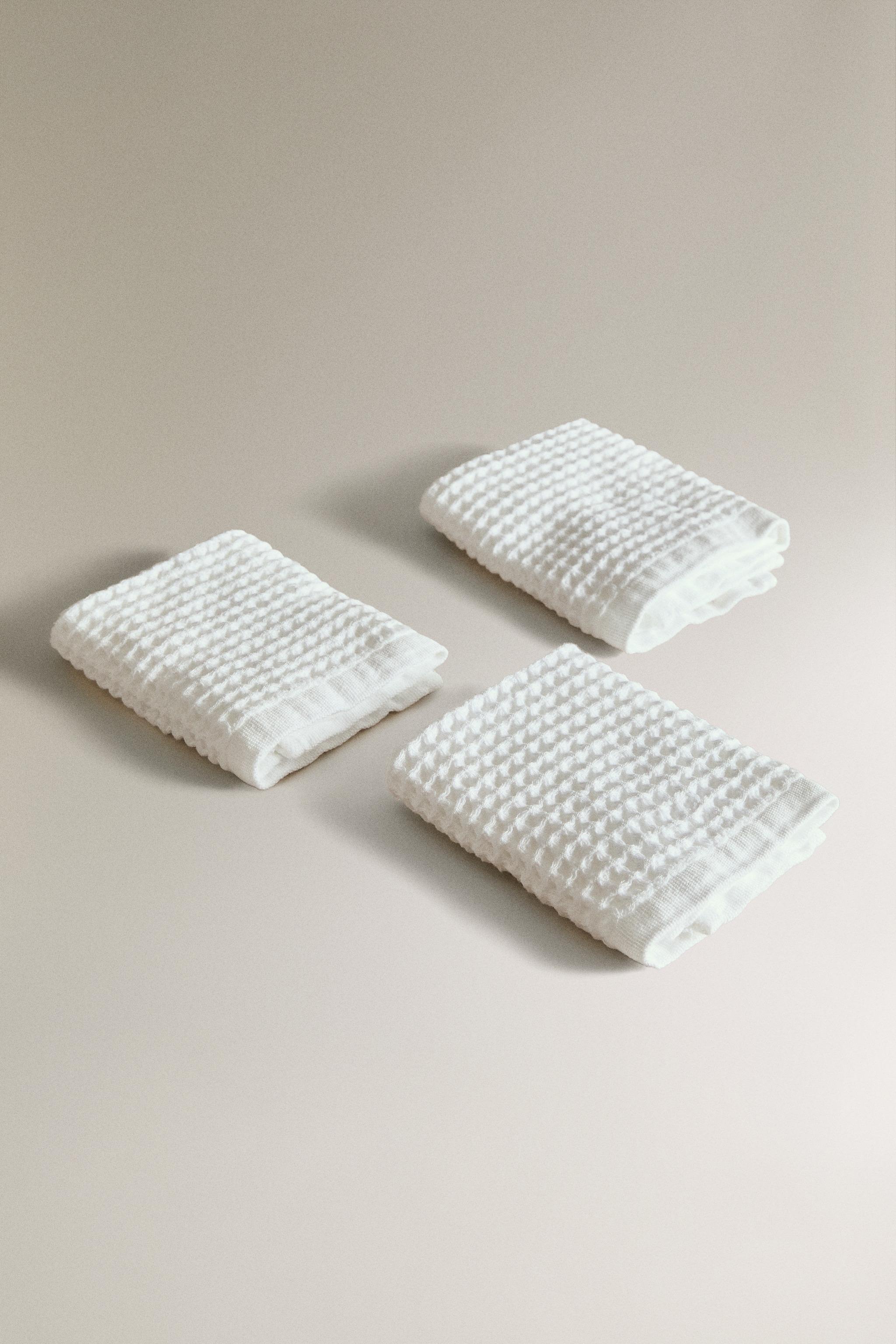 WAFFLE COTTON HAND TOWEL (PACK OF 3) — White