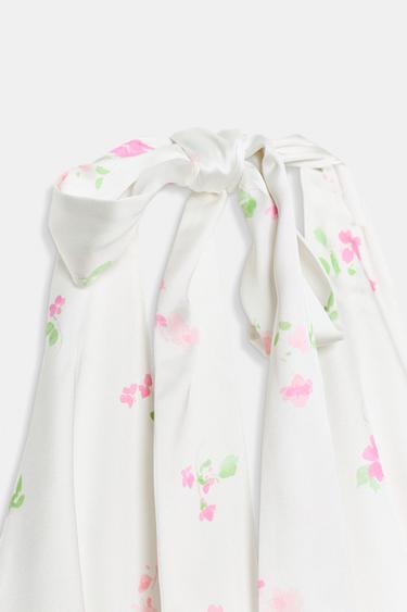 ROBE MIDI SATINÉE À FLEURS - Blanc / Rose de Zara - Image 7