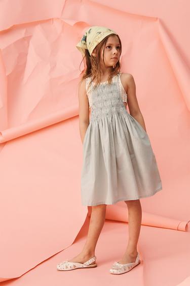 Zara LIMITED EDITION EMBROIDERED FLORAL PINAFORE DRESS - Blue / Green