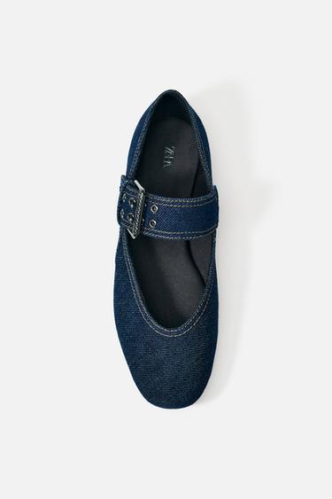 DENIM BUCKLE BALLERINAS - Blue by Zara
