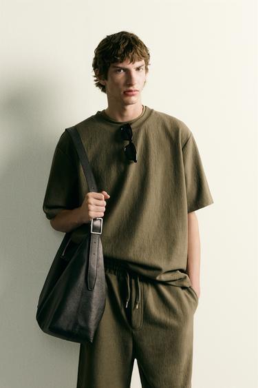 Zara TEXTURED RELAXED FIT T-SHIRT - Khaki
