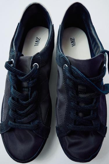 Zara BLUCHER SNEAKERS WITH HEEL DETAIL - Navy Blue