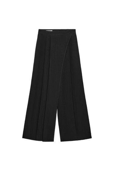 Zara WRAP FRONT WIDE LEG PANTS - Black