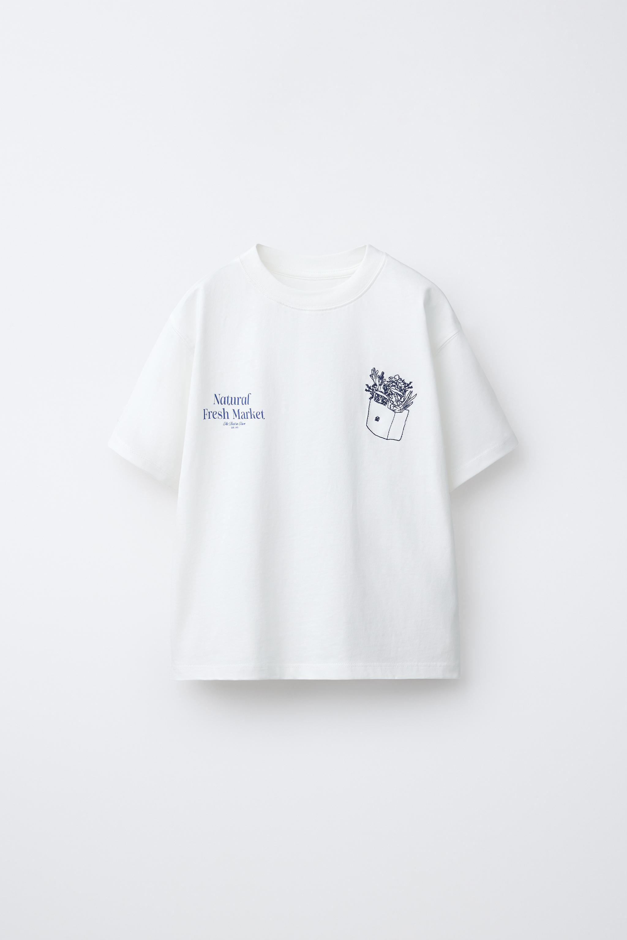 EMBROIDERED AND TEXT T-SHIRT - white | ZARA United States