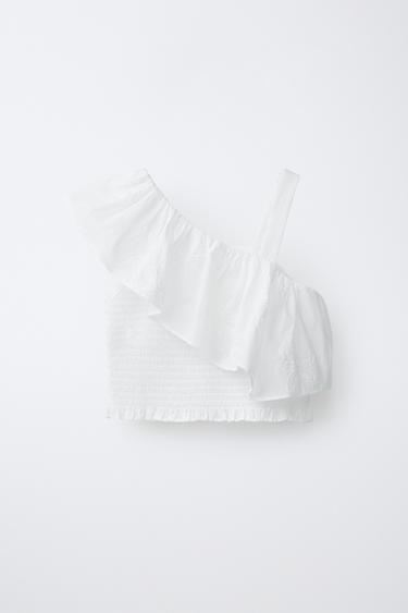 TOP ASYMÉTRIQUE À VOLANT - Blanc de Zara - Image 1