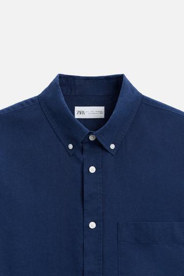 CAMISA LINO - ALGODÓN - Azulón de Zara