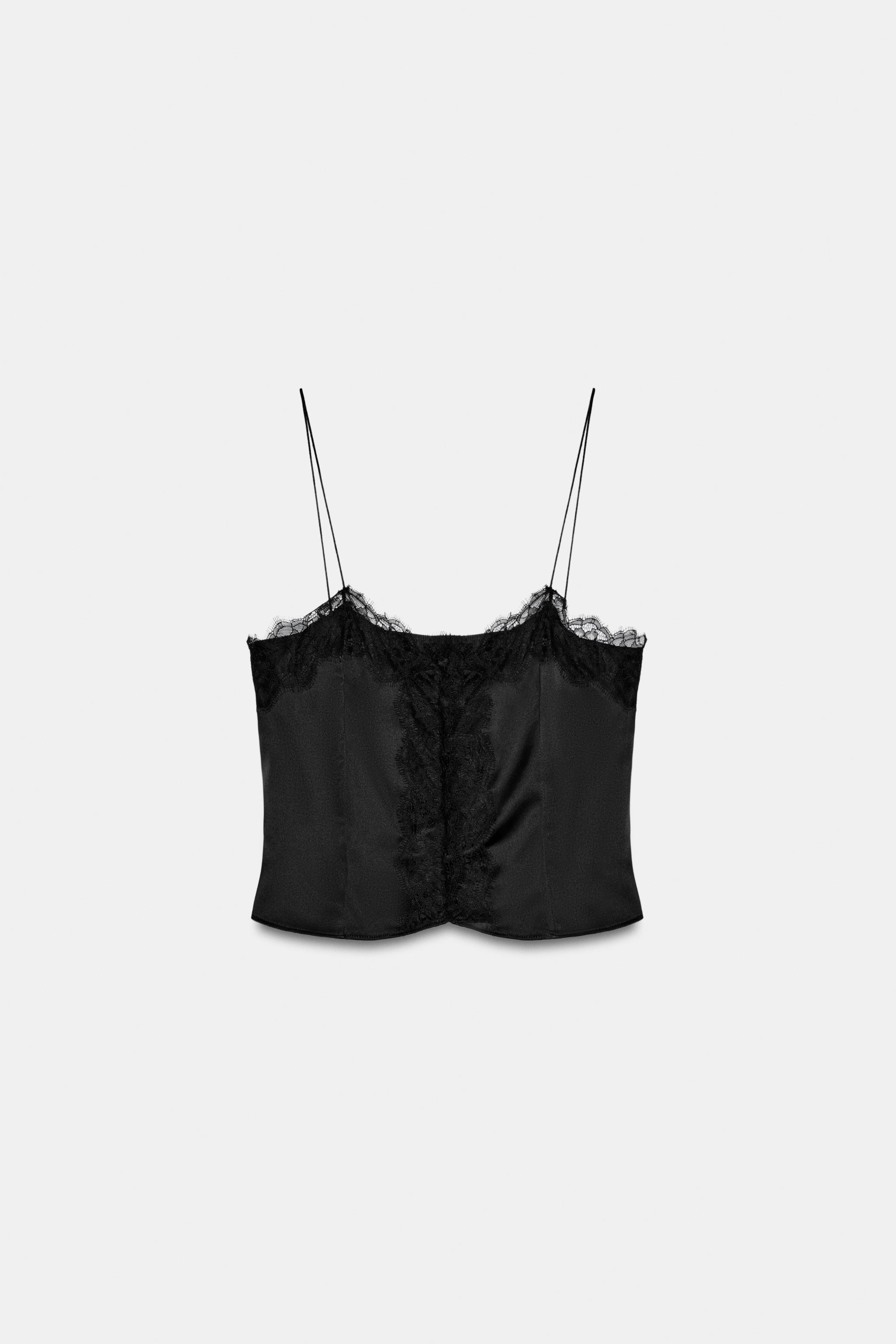 SATIN EFFECT LACE CROP TOP