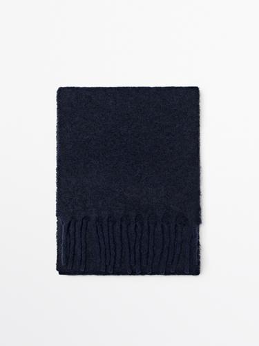 Zara Fringed alpaca and wool blend scarf - Navy blue - Image 0